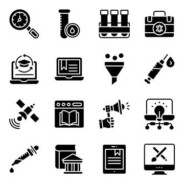 Pack of Online Education Solid Icons Stock Illustration