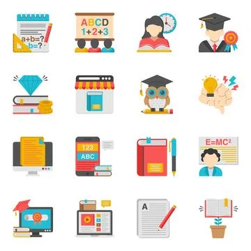 Pack of Online Knowledge Flat Icon Stock Illustration