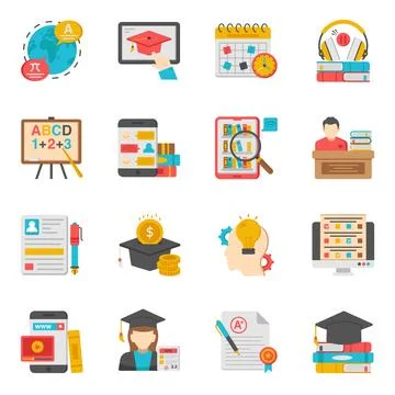 Pack of Online Learning Flat Icon Stock Illustration