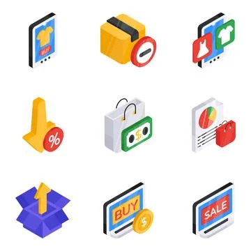 Pack of Online Purchasing Flat Icon Stock Illustration