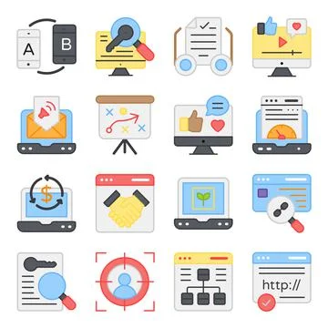 Pack of Online Website Flat Icons Stock Illustration