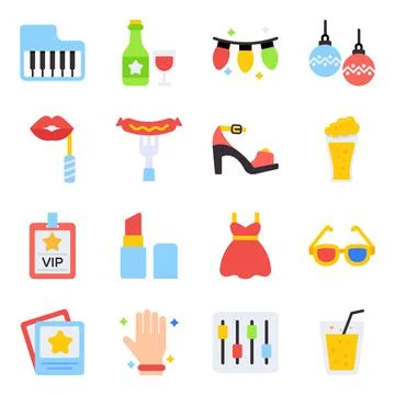 Pack of Party and Celebration Flat Icons Illustrazione stock