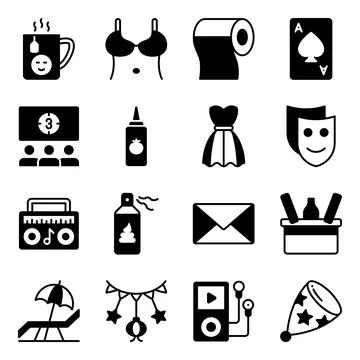 Pack of Party and Celebration Solid Icons Stock Illustration