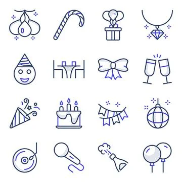 Pack of Party and Decoration Flat Icons Illustrazione stock