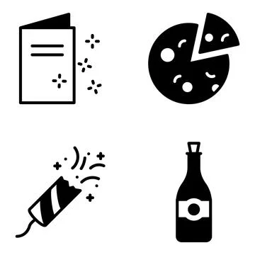 Pack of Party and Drink Solid Icons Stock-Illustration