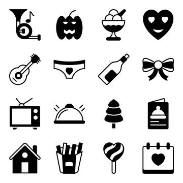 Pack of Party and Event Solid Icons Stock Illustration