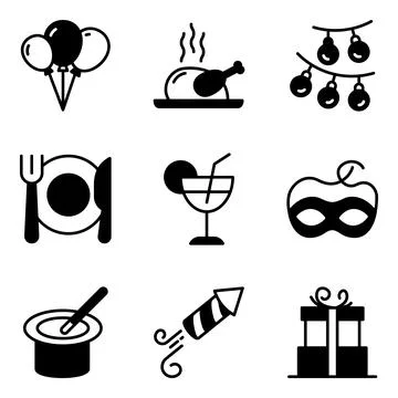Pack of Party and Food Solid Icons Illustrazione stock