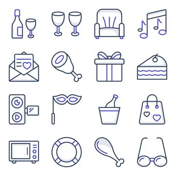 Pack of Party Flat Icons Stock Illustration