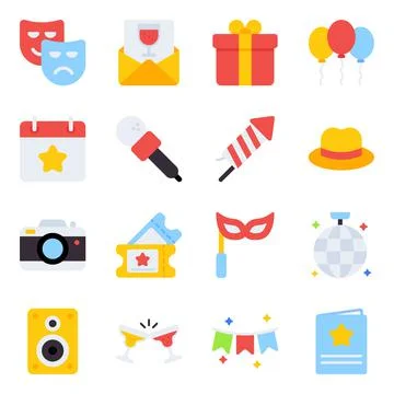 Pack of Party Flat Icons Illustrazione stock