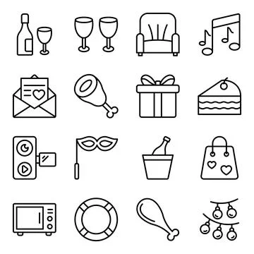 Pack of Party Linear Icons Stock Illustration