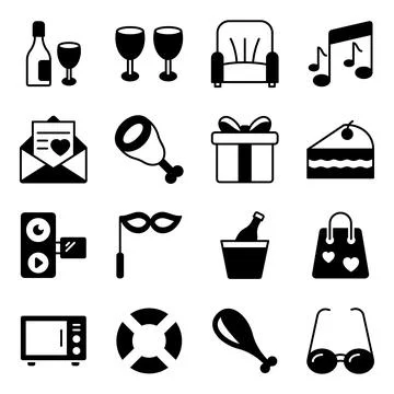 Pack of Party Solid Icons Stock Illustration