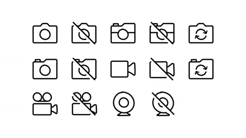 Pack of photo camera, video camera, web cam, cinema, recording, conference Stock Footage 303940132