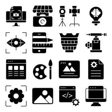 Pack of Photographic Instruments Solid Icons Stock-Illustration