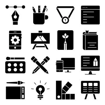 Pack of Photographic Tools Solid Icons Stock Illustration