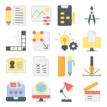 Pack of Photography and Document Flat Icons Stock Illustration