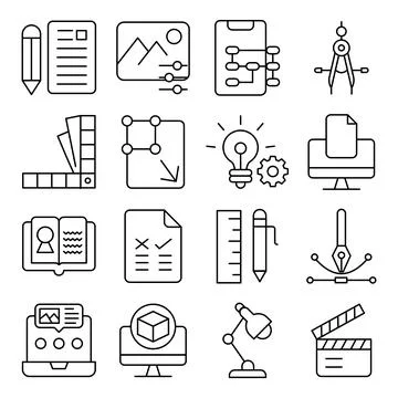 Pack of Photography and Document Linear Icons Stock Illustration