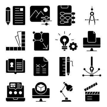 Pack of Photography and Document Solid Icons Stock Illustration