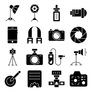 Pack of Photography Solid Icons Stock Illustration
