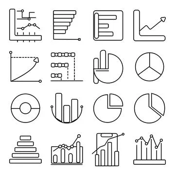 Pack of Pie Chart linear  Icons Stock Illustration