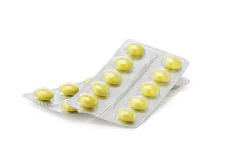 Pack of pills on white Foto stock