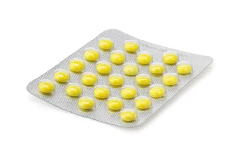 Pack of pills on white Foto stock