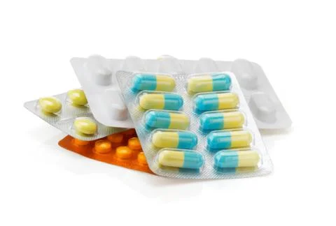 Pack of pills on white Stock Photos