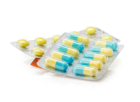 Pack of pills on white Stock Photos