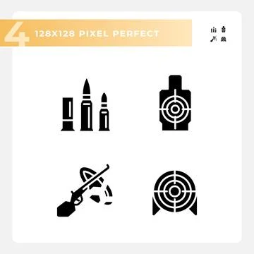 Pack of pixel perfect glyph style weapons icons Stock Illustration