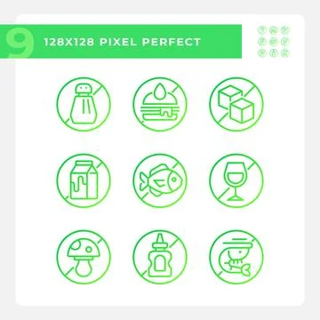 Pack of pixel perfect gradient allergen free icons Ilustração Stock