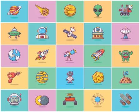 Pack Of Planet Flat Icons Illustrazione stock
