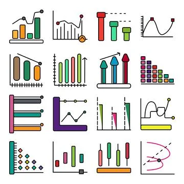 Pack of Polyline Chart Flat Icons Illustrazione stock