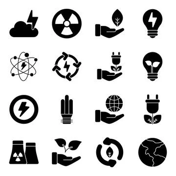 Pack of Power Solid Icons Stock Illustration