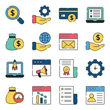 Pack of Project Management Flat Icons Stock Illustration