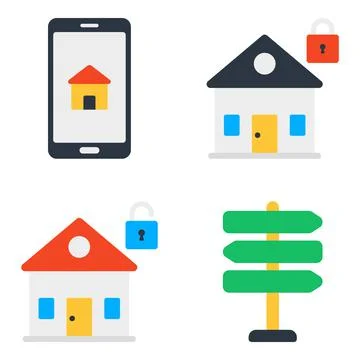 Pack of Property and Buildings Flat Icons Illustrazione stock