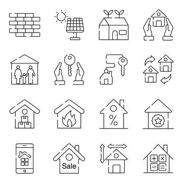 Pack of Property and Buildings Linear Icons Stock Illustration