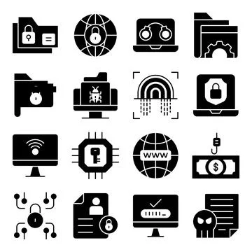Pack of Protection Solid Icons Stock Illustration