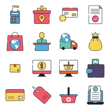 Pack of Purchasing Flat Icons Illustrazione stock