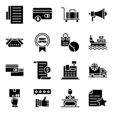 Pack of Purchasing Solid Icons Stock Illustration