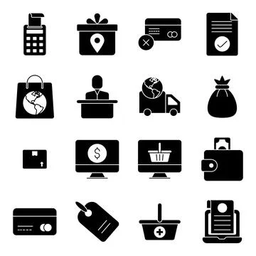 Pack of Purchasing solid Icons Stock Illustration