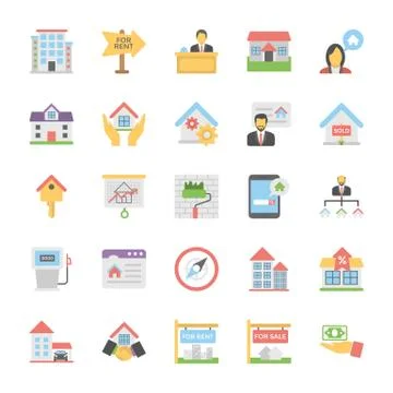 A Pack Of Real Estate Flat Vector Icons Stock Illustration