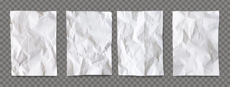 Pack of realistic white crumpled papers with shadow isolated on a transparent Stock Illustration