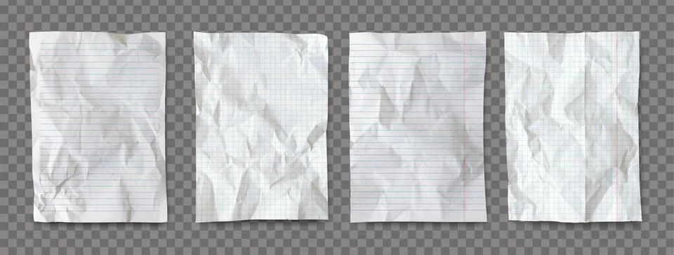 Pack of realistic white crumpled papers with shadow isolated on a transparent Stock Illustration
