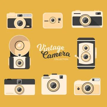 Pack of retro cameras in flat design Stock Illustration