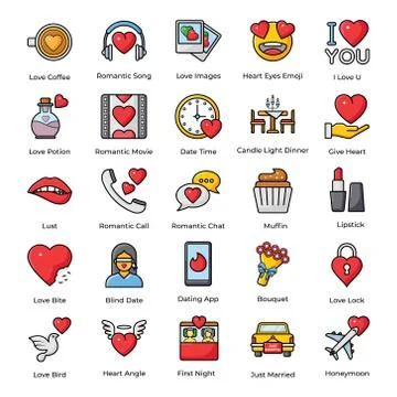 Pack Of Romance Flat Icons Stock Illustration