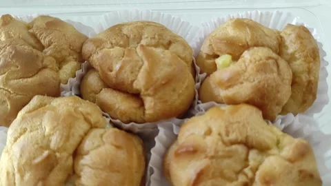 A pack of round durian eclairs Stock Footage 263600785