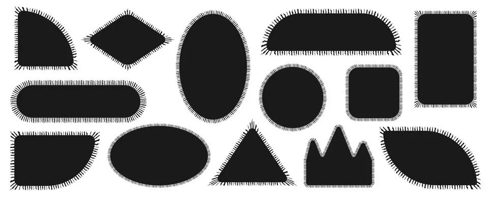 Pack of scalloped black postage frames isolated. Outline border template. Simple イラスト素材