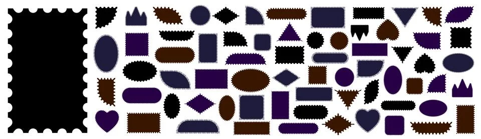 Pack of scalloped postage frames isolated. Outline border template. Simple Stock Illustration