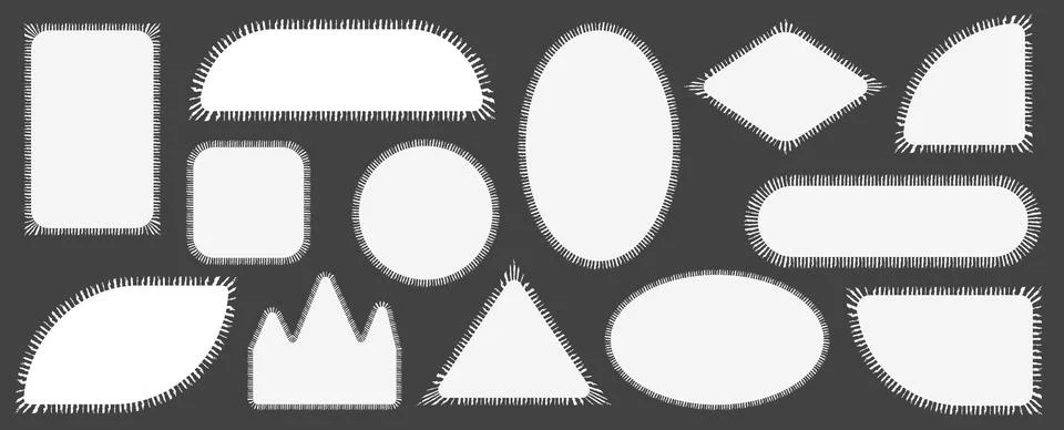 Pack of scalloped white postage frames isolated. Outline border template. Simple Stock Illustration