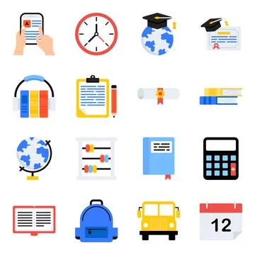 Pack of School and Education Flat Icons Stock Illustration