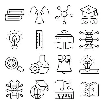 Pack of Science and Education Linear Icons Illustrazione stock